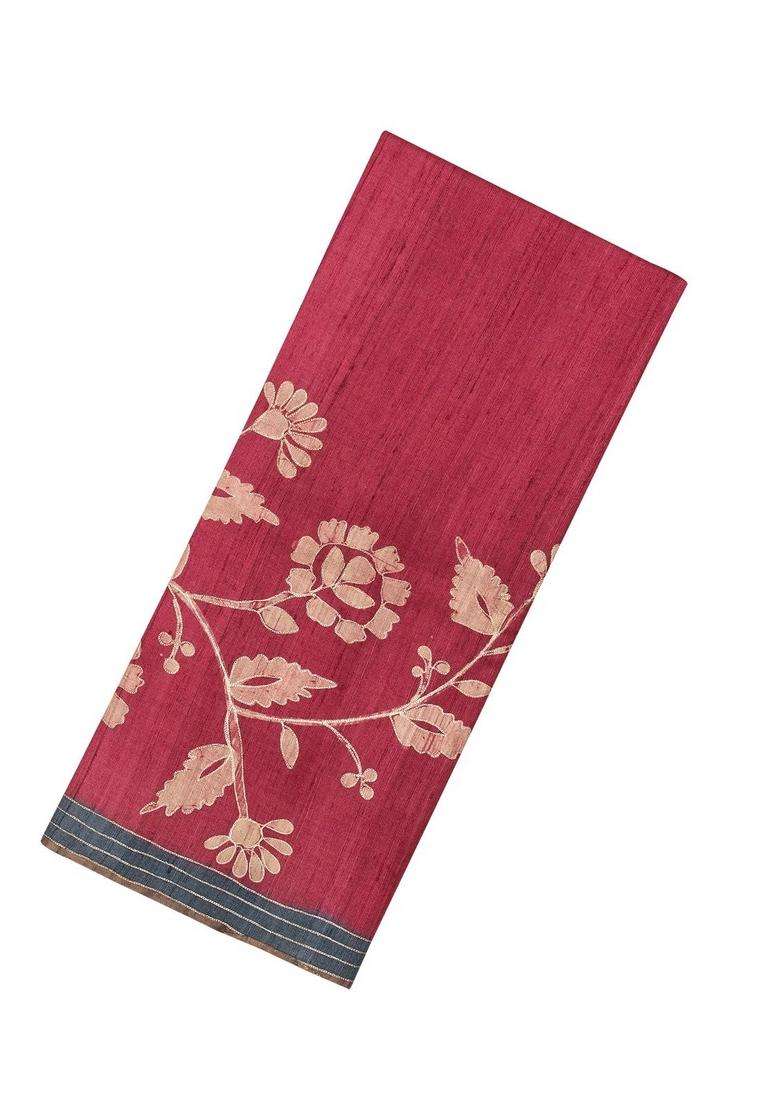 Crimson Handloom Tussar Silk Saree With Printed Floral Motifs For Women - Indya