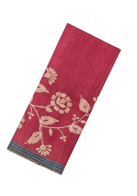 Crimson Handloom Tussar Silk Saree With Printed Floral Motifs For Women