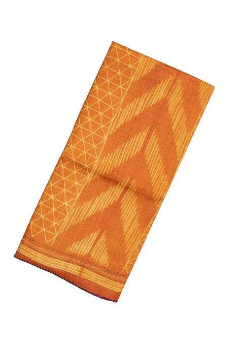 Orange Handloom Tussar Silk Saree With Printed Tie Dye Motifs Contrast Pallu For Women