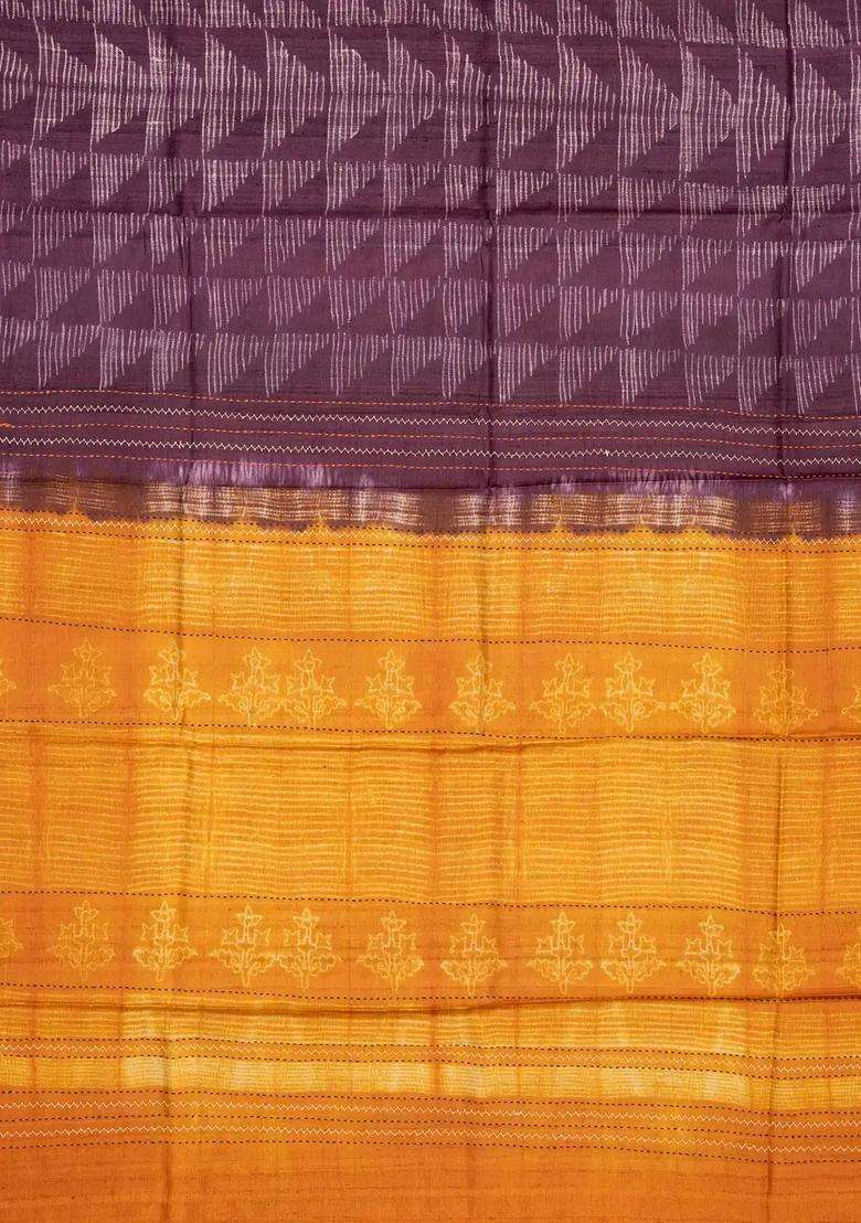 Lilac Handloom Tussar Silk Saree With Printed Tie Dye Motifs Contrast Pallu For Women - Indya