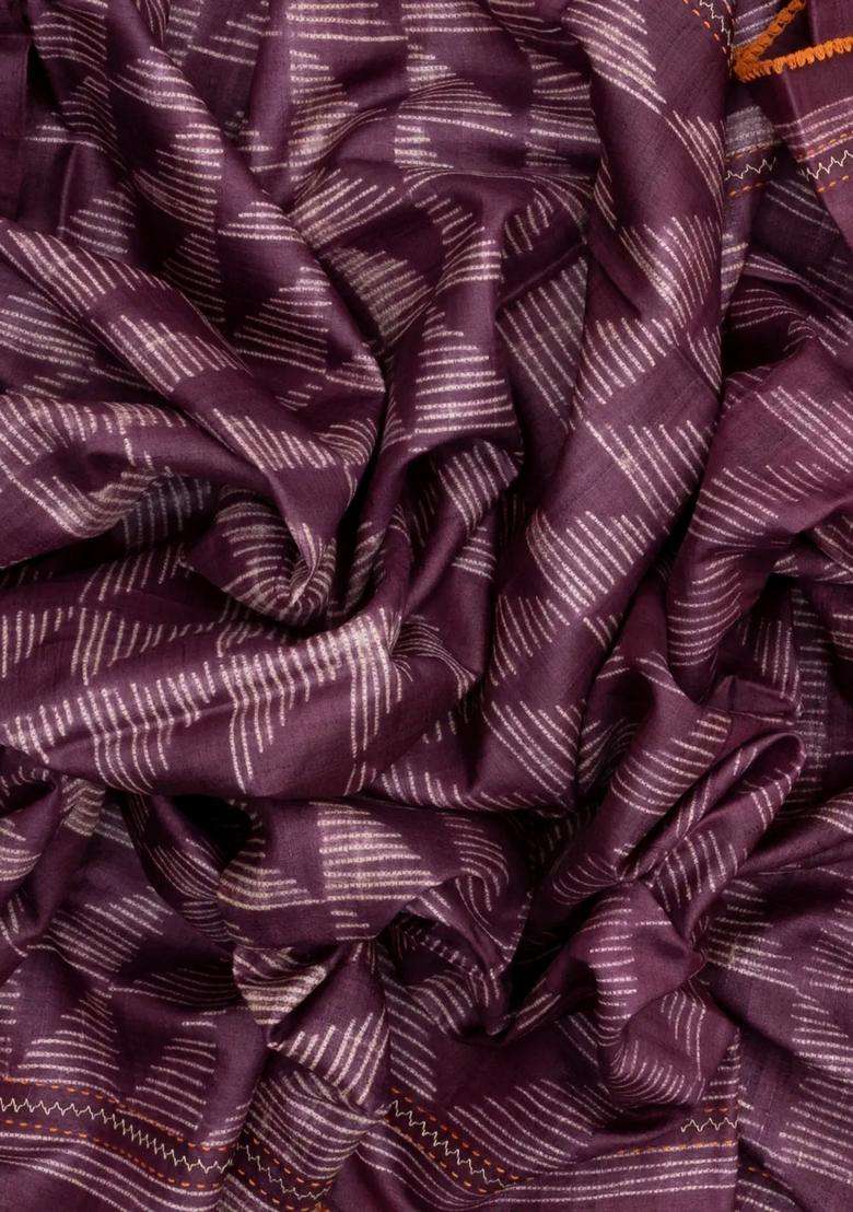 Lilac Handloom Tussar Silk Saree With Printed Tie Dye Motifs Contrast Pallu For Women - Indya