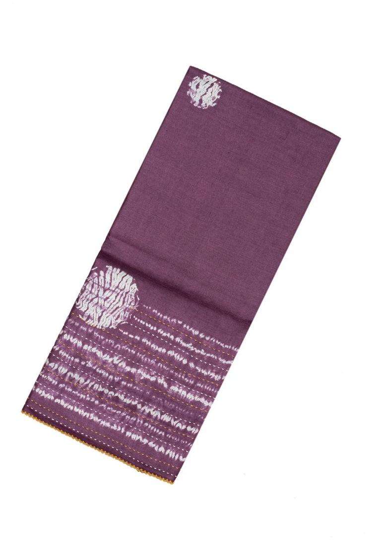 Lilac Handloom Tussar Silk Saree With Printed Tie Dye Motifs For Women - Indya