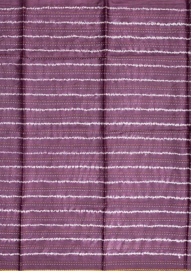 Lilac Handloom Tussar Silk Saree With Printed Tie Dye Motifs For Women - Indya