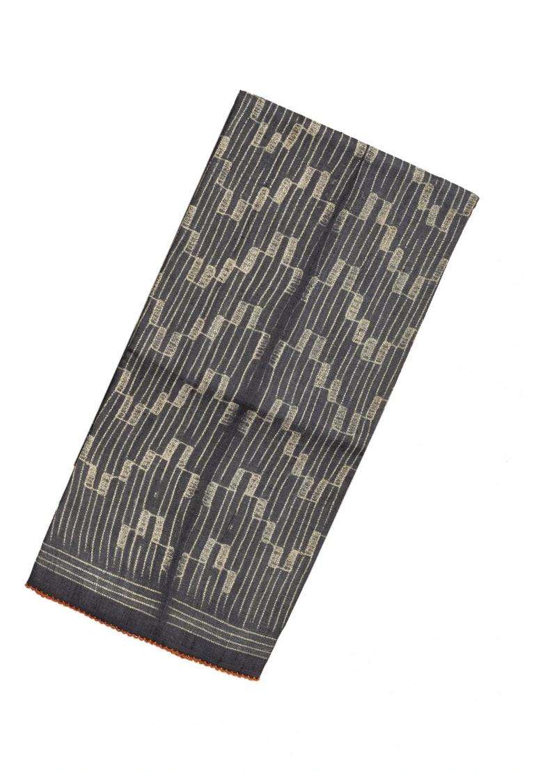 Black Handloom Tussar Silk Saree With Printed Stripes Motifs Madhubani Pallu For Women - Indya