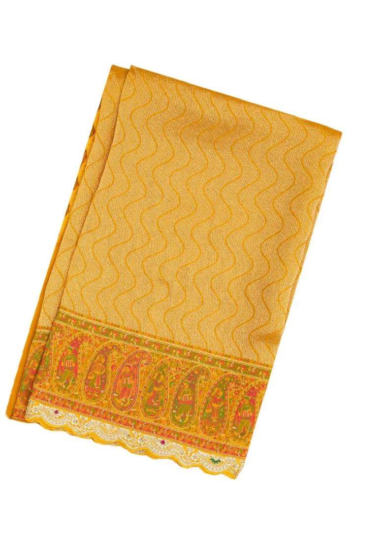 Mustard Handloom Silk Saree With Meena Motifs Hand Embroidered Selvage For Women - Indya