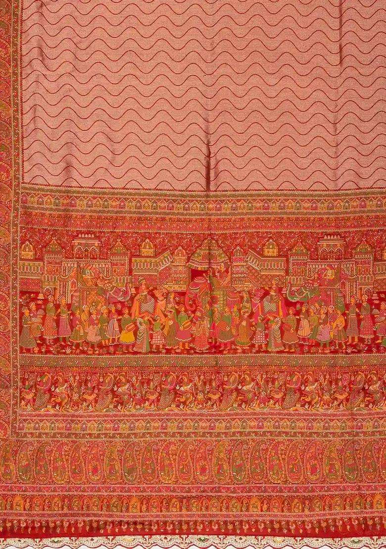 Chestnut Pink Woven Silk Saree With Meena Motifs Hand Embroidered Selvage For Women - Indya