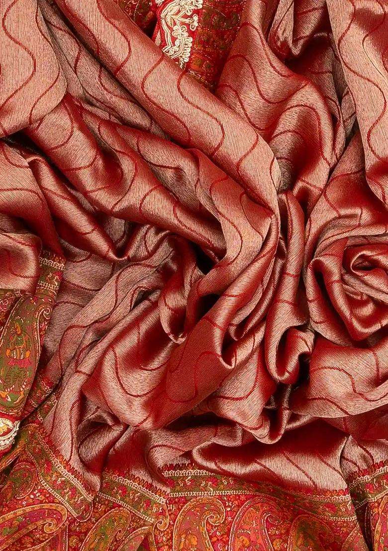 Chestnut Pink Woven Silk Saree With Meena Motifs Hand Embroidered Selvage For Women - Indya