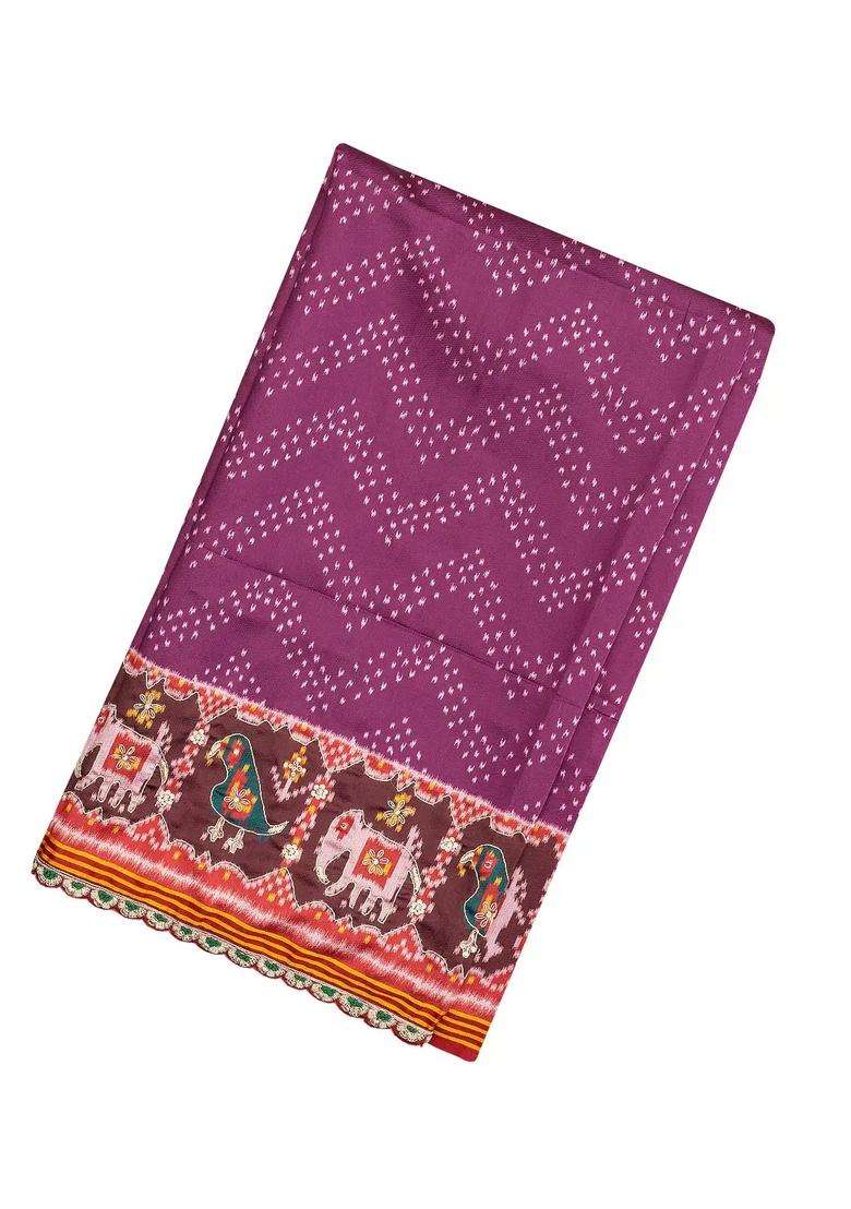 Magenta Handloom Blended Silk Saree With Ikat Motifs Hand Embroidered Selvage For Women - Indya
