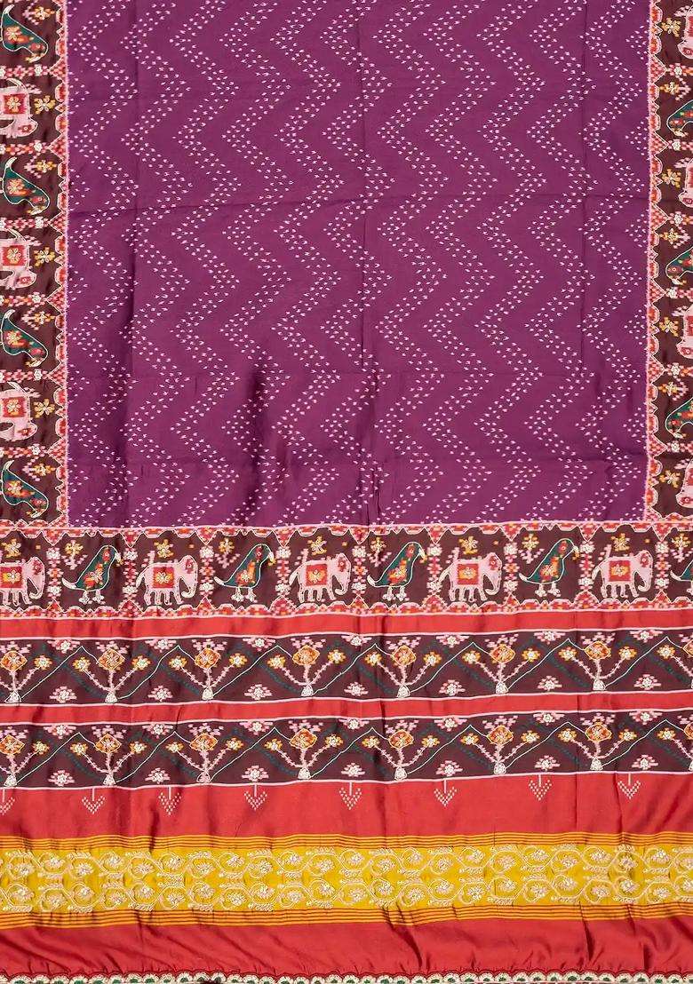 Magenta Handloom Blended Silk Saree With Ikat Motifs Hand Embroidered Selvage For Women - Indya