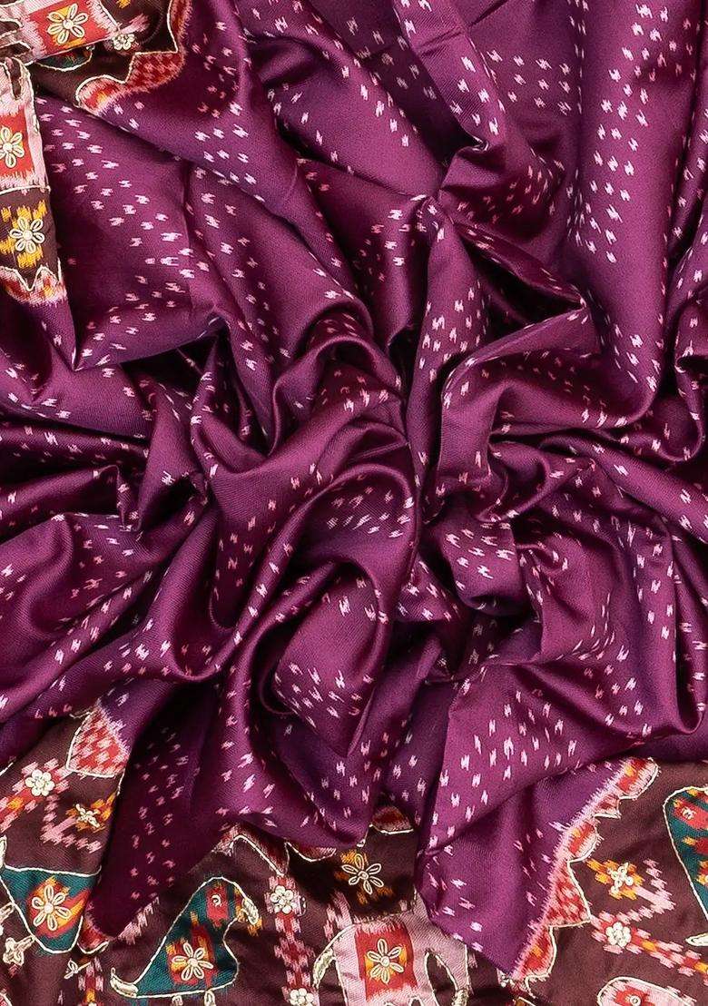 Magenta Handloom Blended Silk Saree With Ikat Motifs Hand Embroidered Selvage For Women - Indya