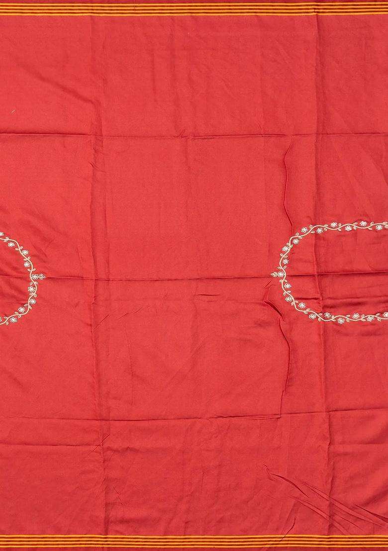 Magenta Handloom Blended Silk Saree With Ikat Motifs Hand Embroidered Selvage For Women - Indya