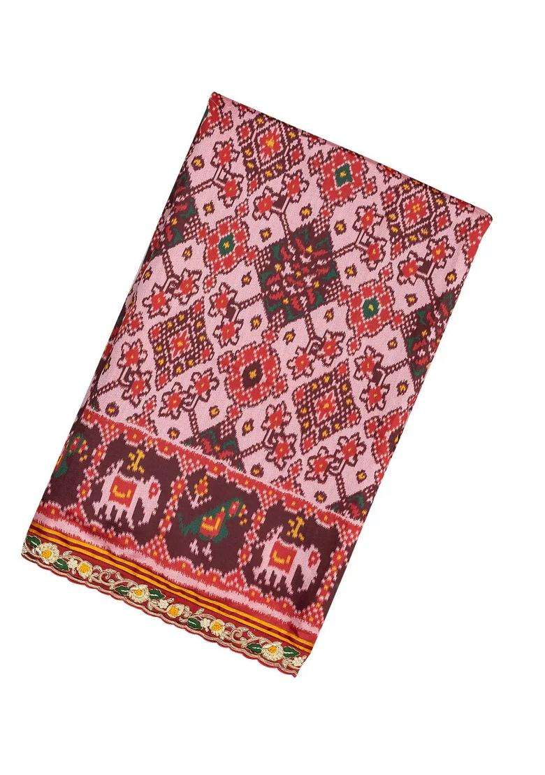 Baby Pink Blended Silk Saree With Ikat Motifs Hand Embroidered Selvage For Women - Indya