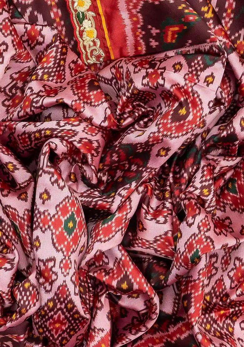 Baby Pink Blended Silk Saree With Ikat Motifs Hand Embroidered Selvage For Women - Indya