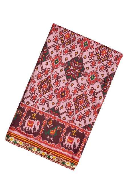 Baby Pink Blended Silk Saree With Ikat Motifs Hand Embroidered Selvage For Women
