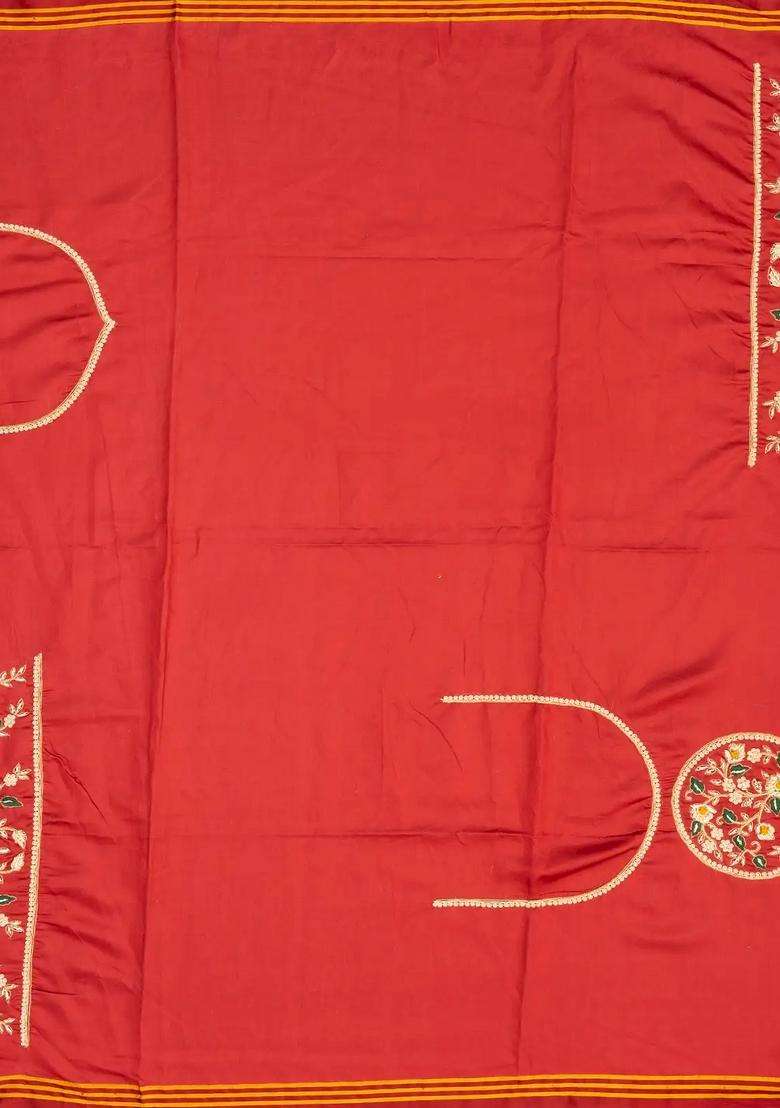 Dark Green Handloom Blended Silk Saree With Ikat Motifs Hand Embroidered Selvage For Women - Indya