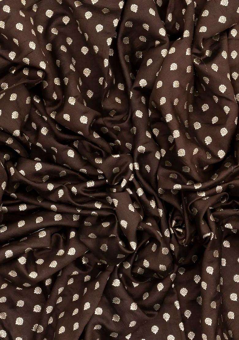 Brown Handloom Silk Saree With Printed Pallu Hand Embroidered Selvage For Women - Indya