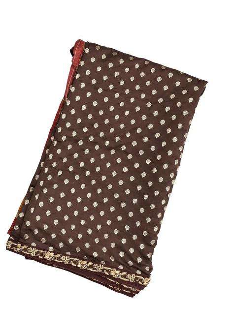 Brown Handloom Silk Saree With Printed Pallu Hand Embroidered Selvage For Women