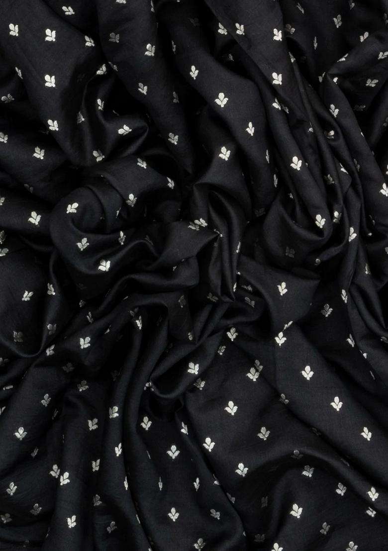 Black Handloom Silk Saree With Printed Pallu Hand Embroidered Selvage For Women - Indya