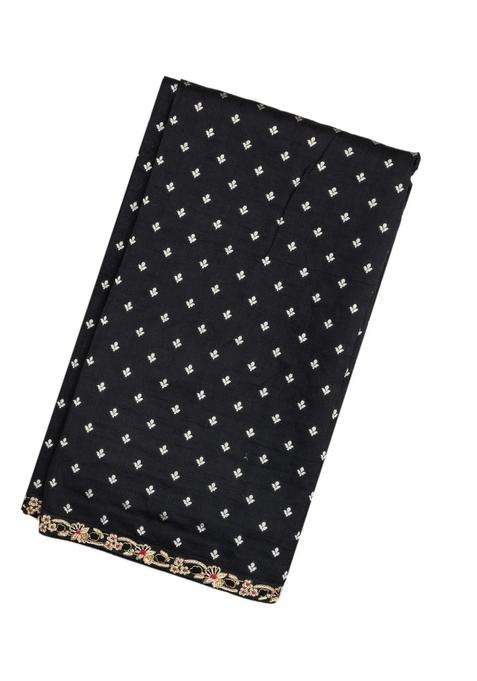 Black Handloom Silk Saree With Printed Pallu Hand Embroidered Selvage For Women