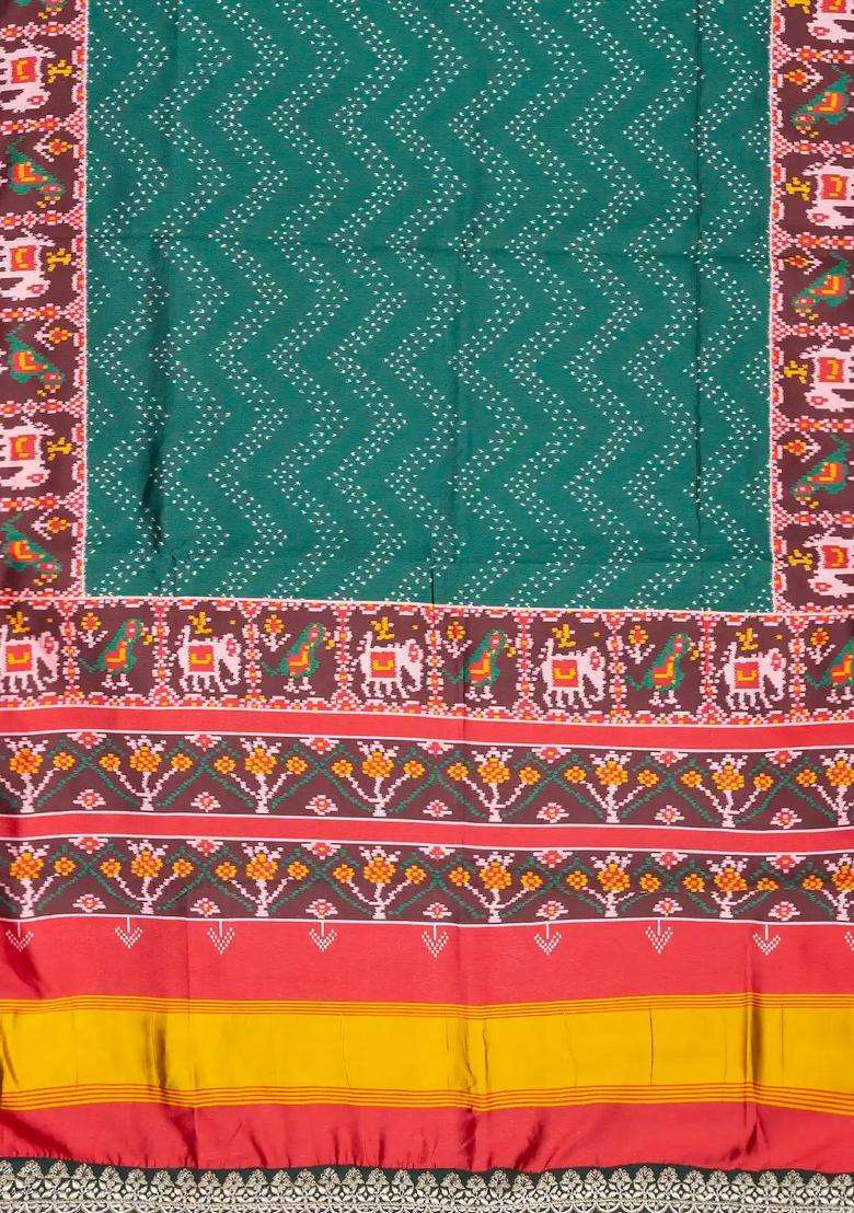 Bottle Green Woven Blended Silk Saree With Ikat Motifs Hand Embroidered Selvage For Women - Indya