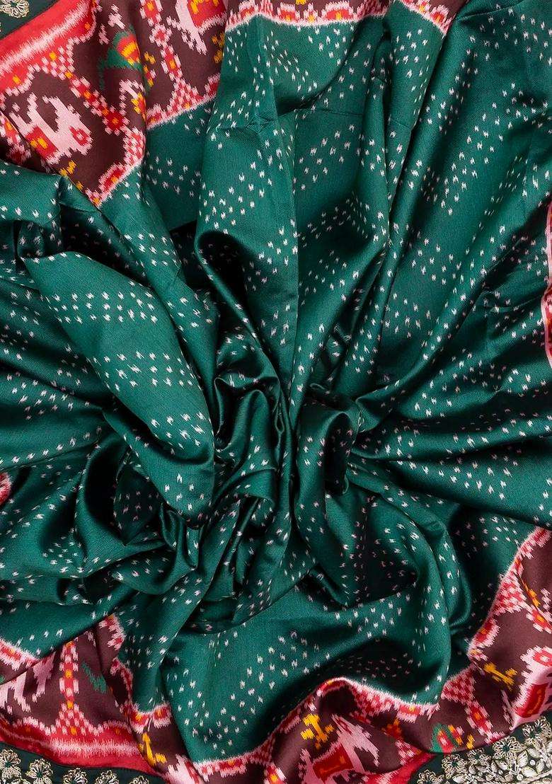Bottle Green Woven Blended Silk Saree With Ikat Motifs Hand Embroidered Selvage For Women - Indya