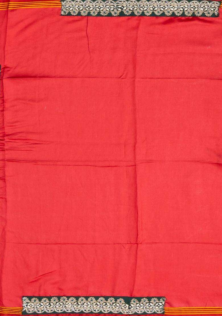 Bottle Green Woven Blended Silk Saree With Ikat Motifs Hand Embroidered Selvage For Women - Indya
