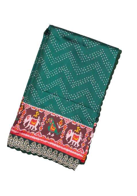Bottle Green Woven Blended Silk Saree With Ikat Motifs Hand Embroidered Selvage For Women