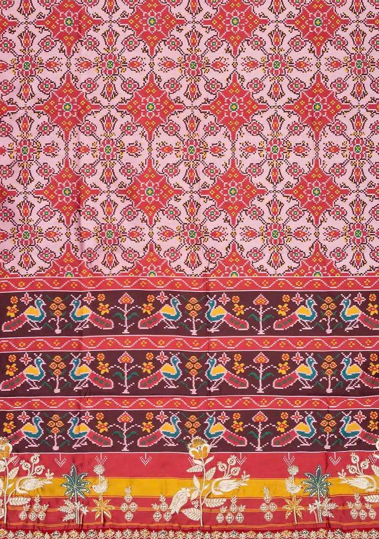 Red Woven Blended Silk Saree With Ikat Motifs Hand Embroidered Selvage For Women - Indya