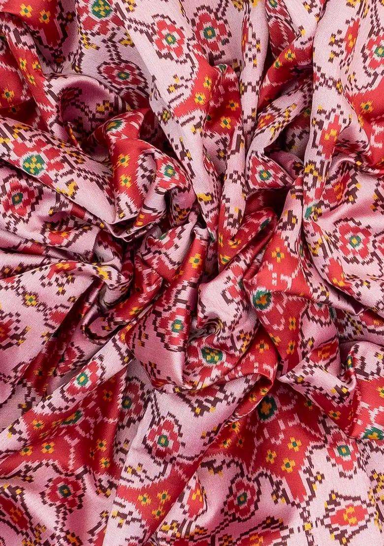 Red Woven Blended Silk Saree With Ikat Motifs Hand Embroidered Selvage For Women - Indya