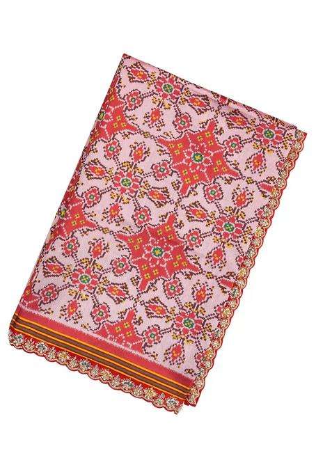 Red Woven Blended Silk Saree With Ikat Motifs Hand Embroidered Selvage For Women