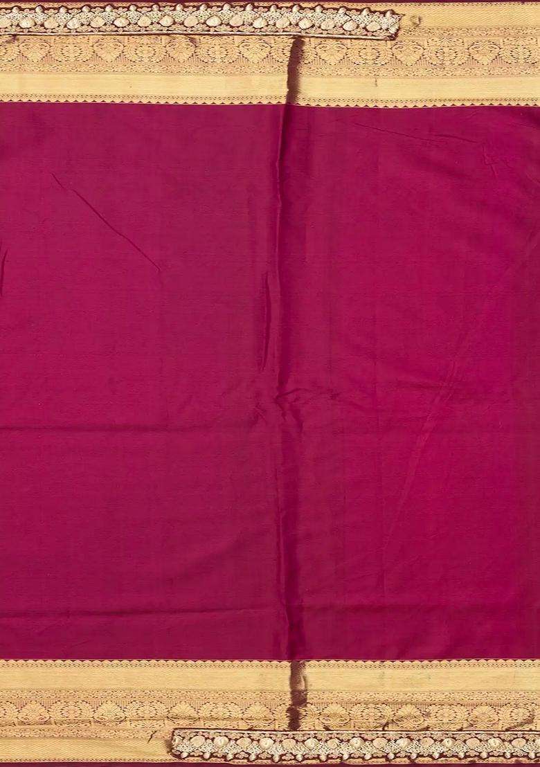 Gold Handloom Silk Saree With Annam Motifs Hand Embroidered Selvage For Women - Indya