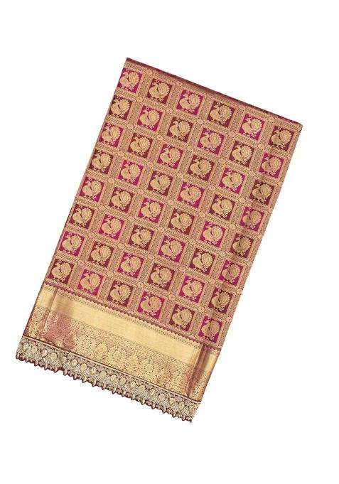 Gold Handloom Silk Saree With Annam Motifs Hand Embroidered Selvage For Women