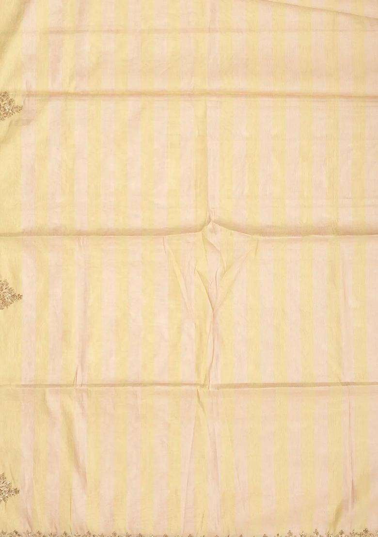 Sandal Handloom Silk Saree With Stripes Hand Embroidered Motifs For Women - Indya