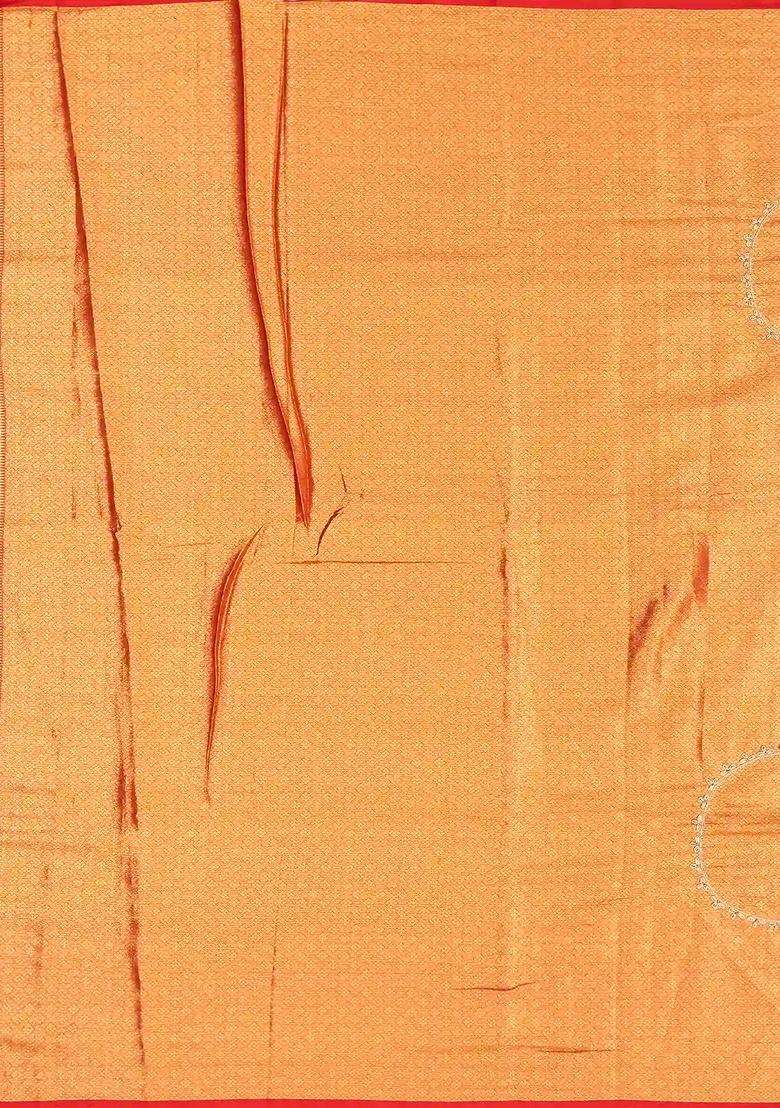 Taupe Handloom Silk Saree With Floral Motifs Hand Embroidered Border For Women - Indya
