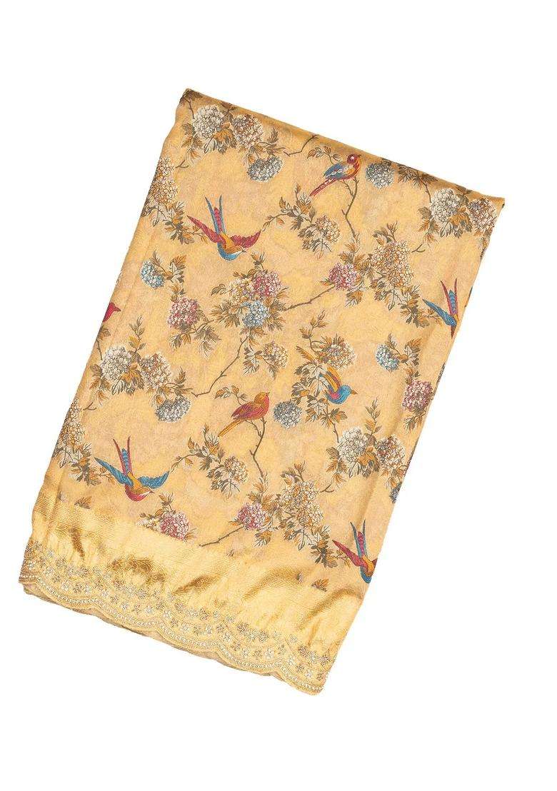Sandal Handloom Silk Saree With Meena Bird Motifs Hand Embroidered Border For Women - Indya