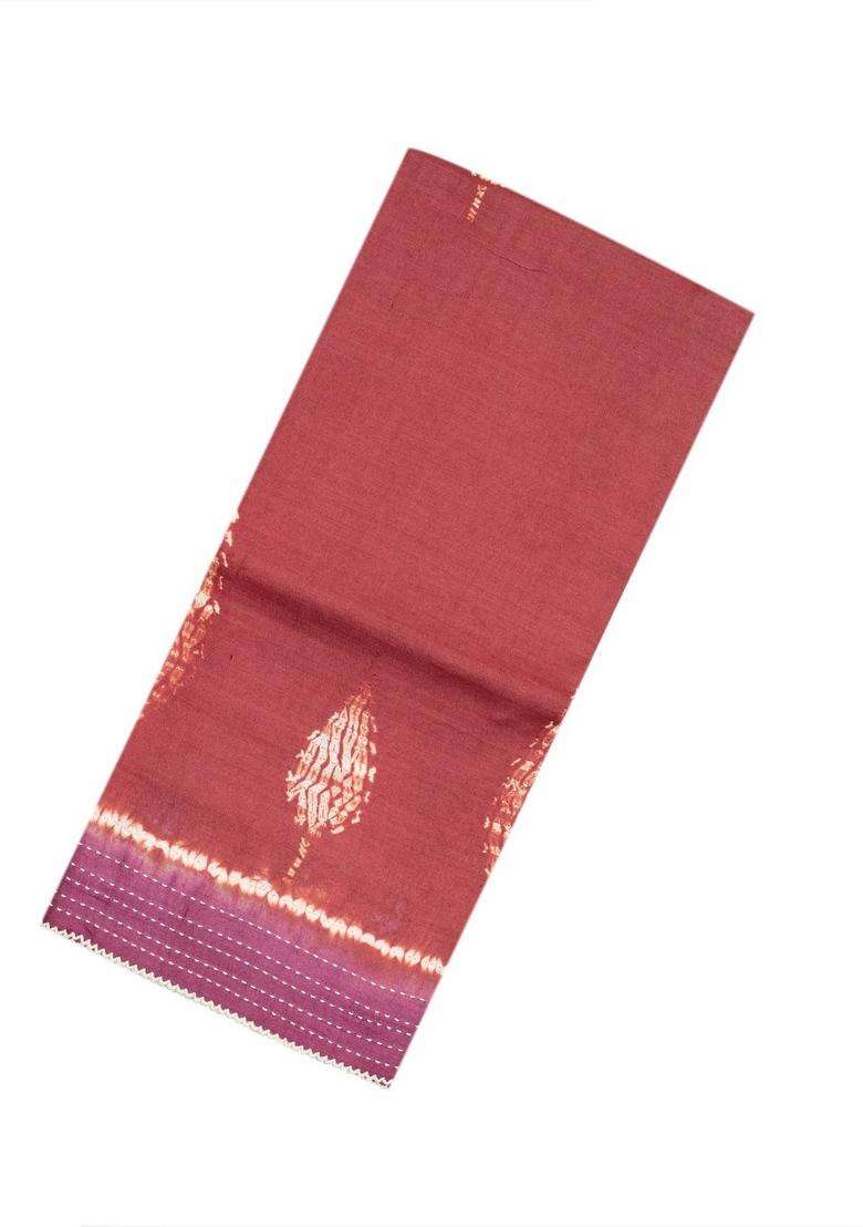 Chestnut Pink Handloom Tussar Silk Saree With Printed Floral Motifs For Women - Indya