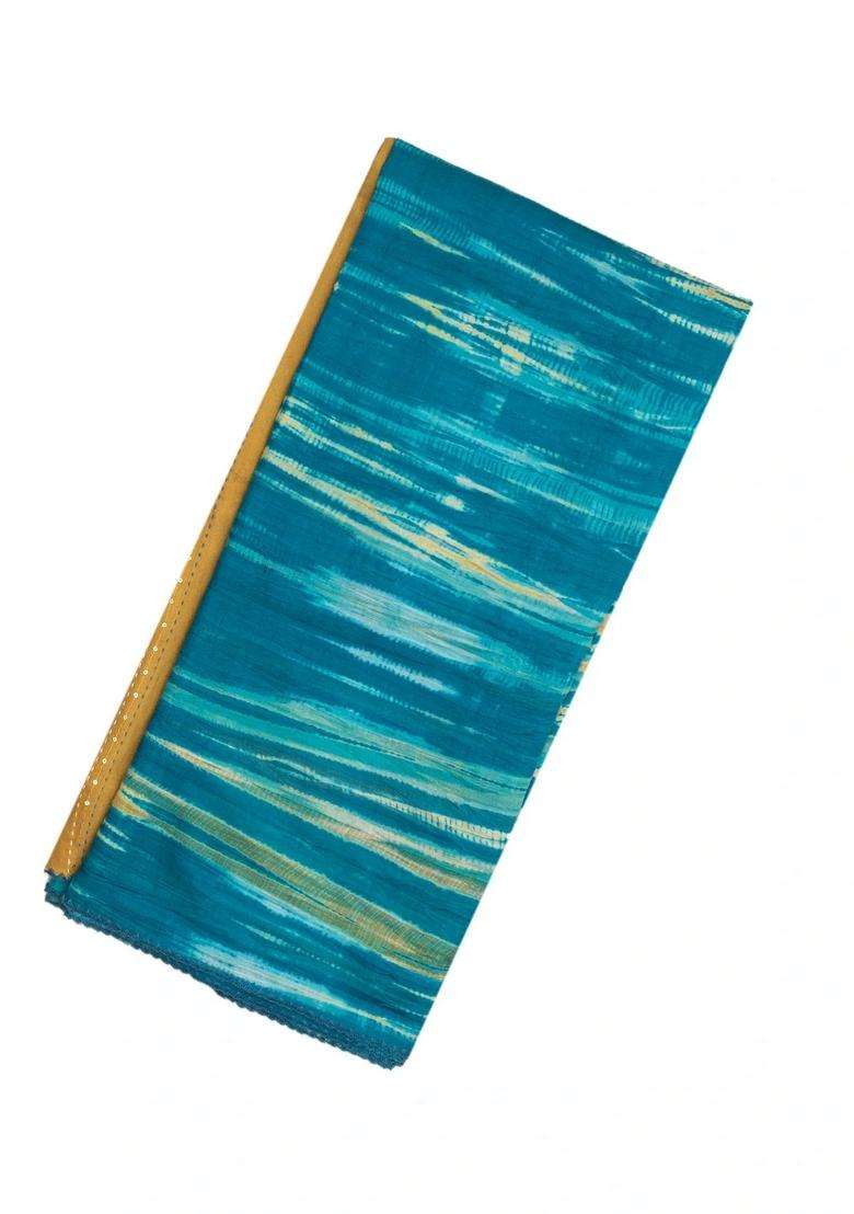 Blue Handloom Tussar Silk Saree With Printed Tie Dye Motifs For Women - Indya