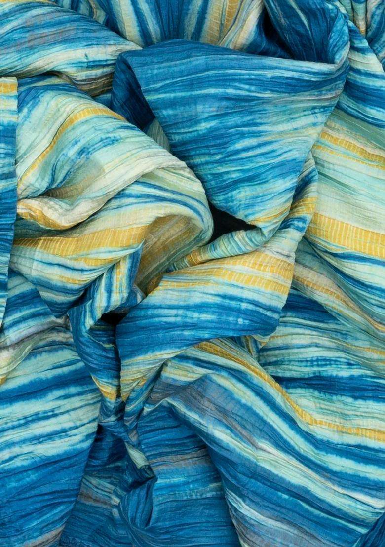 Blue Handloom Tussar Silk Saree With Printed Tie Dye Motifs For Women - Indya