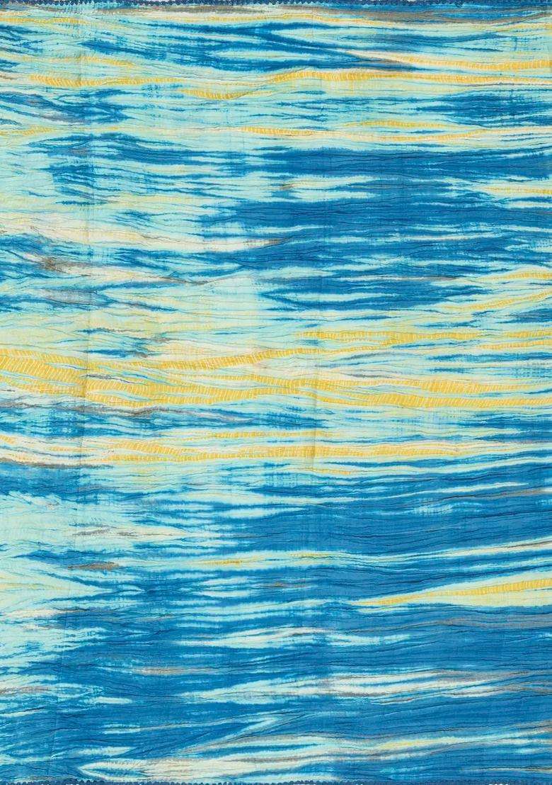 Blue Handloom Tussar Silk Saree With Printed Tie Dye Motifs For Women - Indya