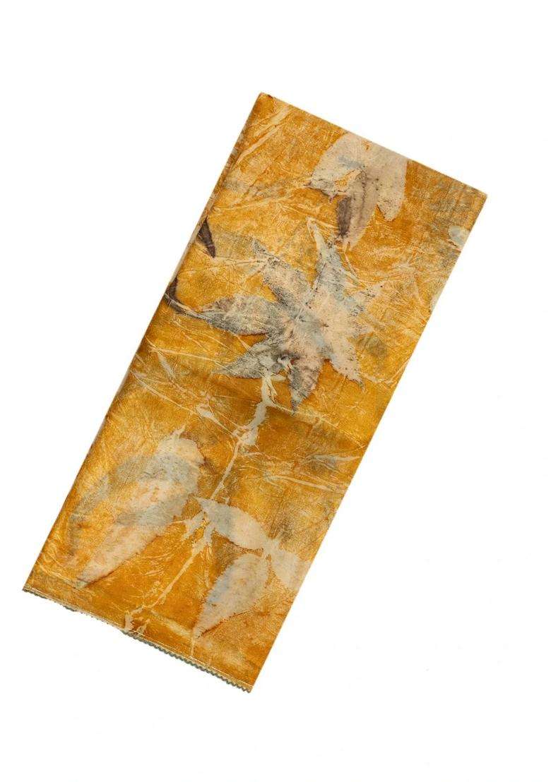 Yellow Handloom Tussar Silk Saree With Eco Printed Motifs For Women - Indya