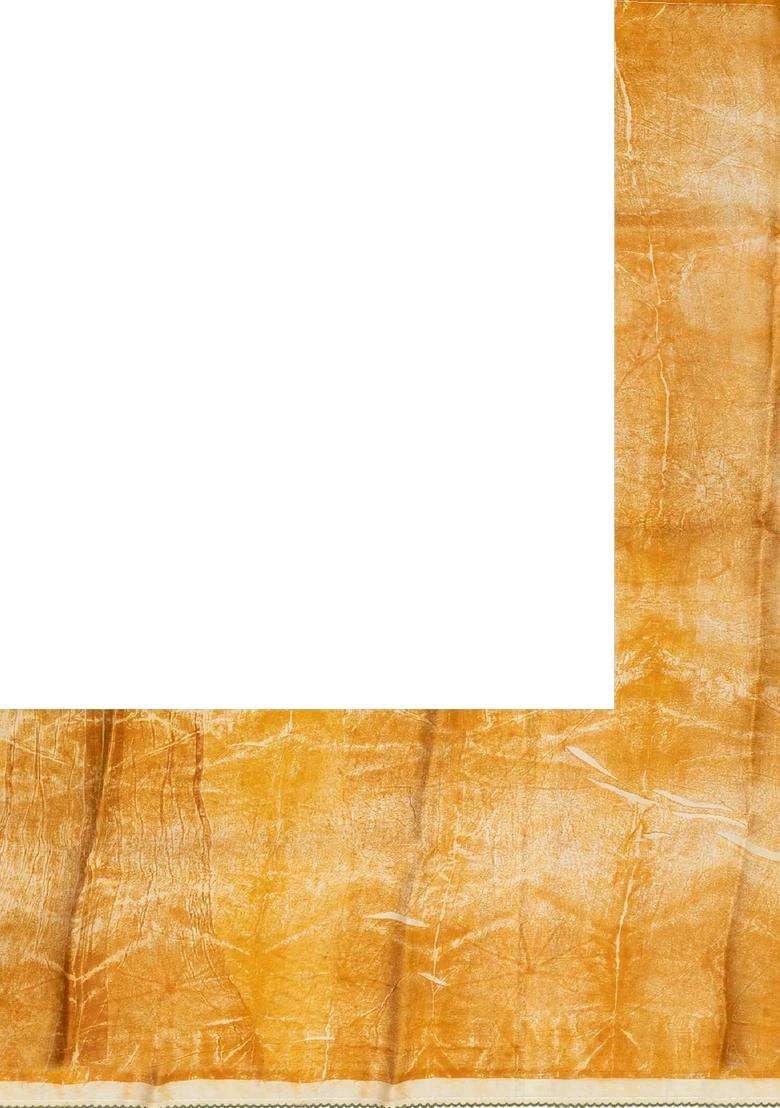 Yellow Handloom Tussar Silk Saree With Eco Printed Motifs For Women - Indya