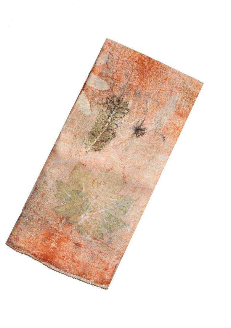 Peach Handloom Tussar Silk Saree With Eco Printed Motifs For Women - Indya