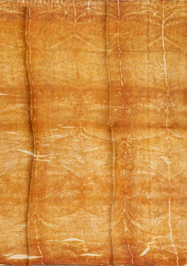 Mustard Handloom Tussar Silk Saree With Eco Printed Motifs For Women - Indya