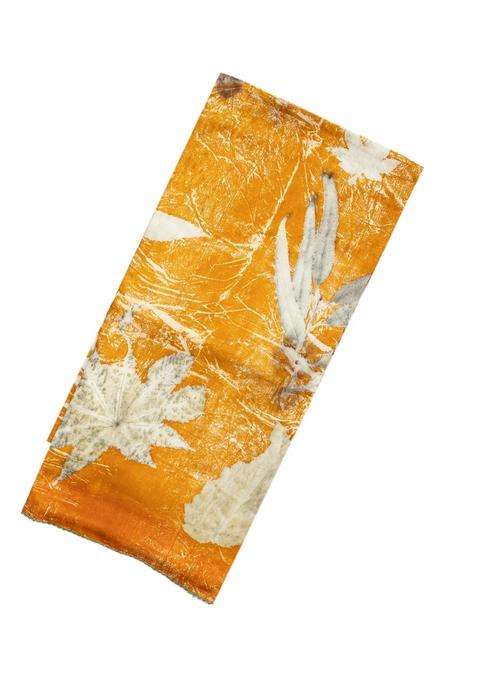Mustard Handloom Tussar Silk Saree With Eco Printed Motifs For Women