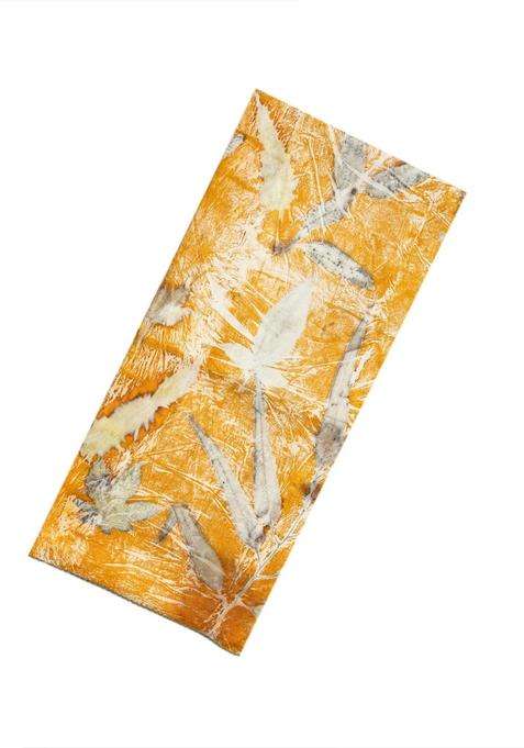 Yellow Handloom Tussar Silk Saree With Eco Printed Motifs For Women