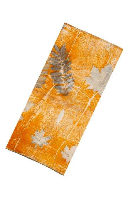 Orange Handloom Tussar Silk Saree With Eco Printed Motifs For Women