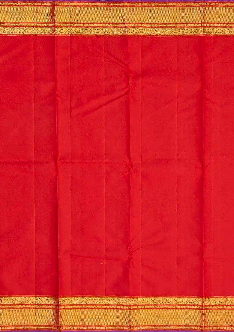 Off White Handloom Korvai Kanchipuram Silk Saree With Stripes Buttas With Korvai And Temple Border Design For Women - Indya