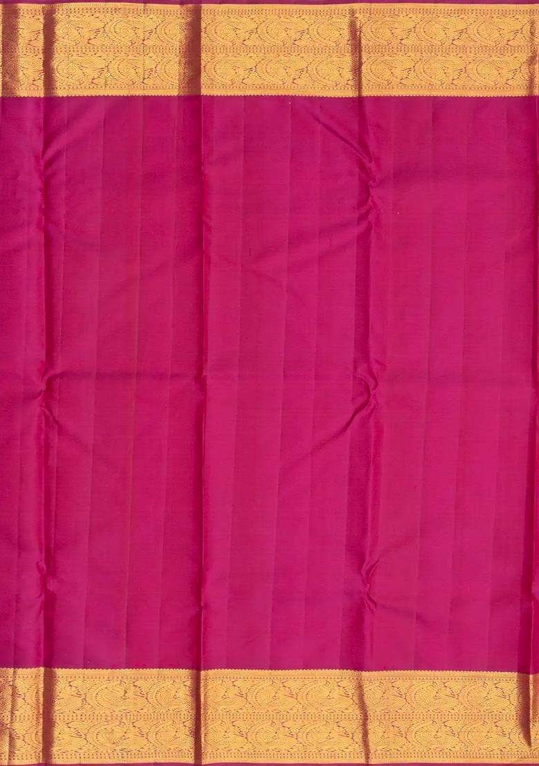 Yellow Handloom Korvai Kanchipuram Silk Saree With Floral Zari Motifs With Korvai And Temple Border Design For Women - Indya