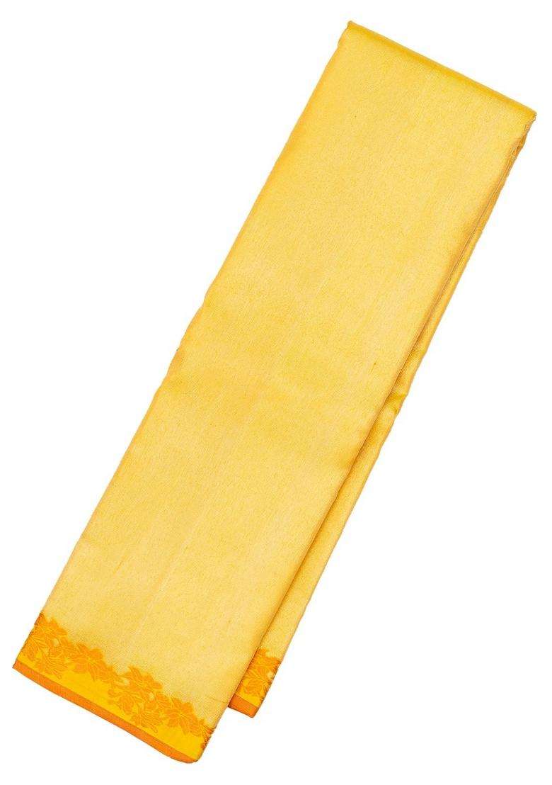 Yellow Handloom Kanchipuram Silk Saree With Meena Floral Border With Traditional Woven Design For Women - Indya