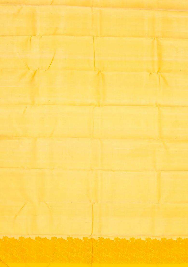 Yellow Handloom Kanchipuram Silk Saree With Meena Floral Border With Traditional Woven Design For Women - Indya
